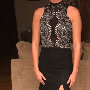 Black beaded prom dress. Never been worn!